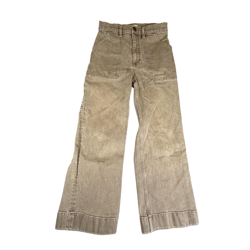Wrangler Carpenter Jeans Womens FITS 27x25 Wide Leg Cropped Beige Relaxed Denim